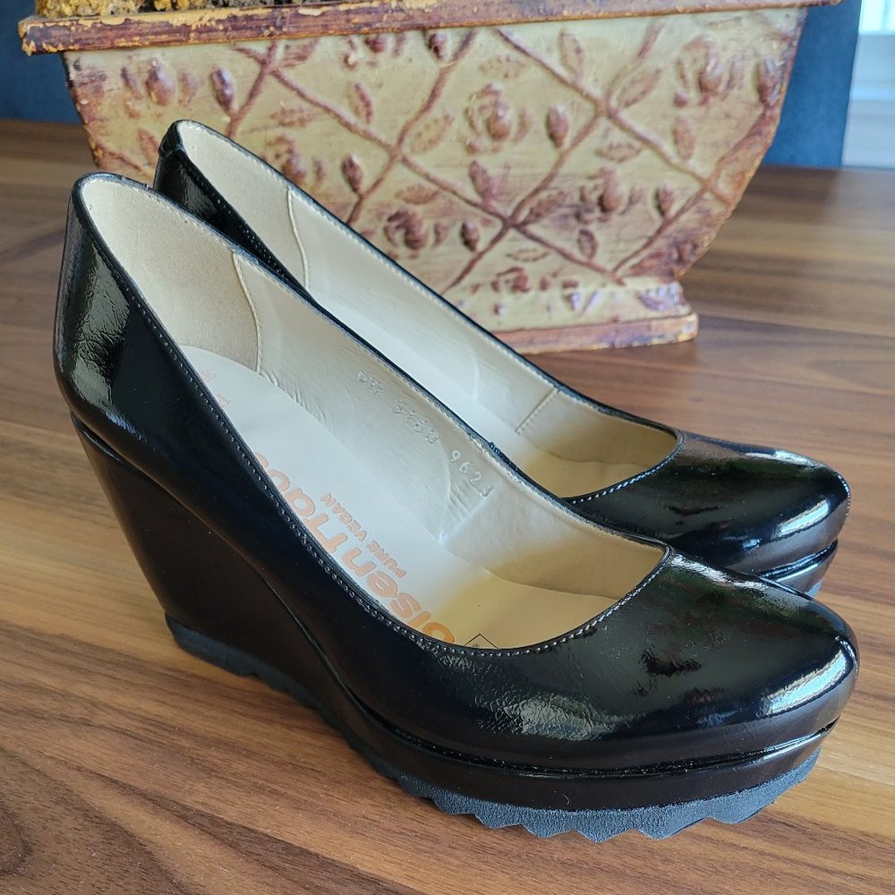 Vegan Black Patent Wedge Pump